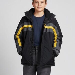 Columbia Youth Winter Jacket Boys 14/16 Black Gray Yellow Fleece Lined